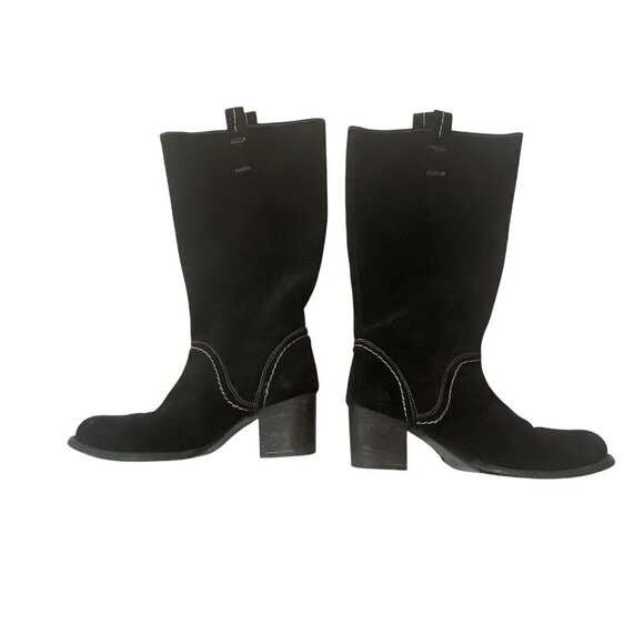Bed Stu Black Suede Mid Calf Boots, chunky heel, Size 6 - Picture 2 of 16